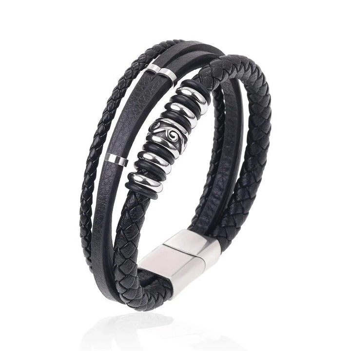 Multilayer Leather Bracelets for Men: Rugged and Refined Leather Unique Leather Bracelets Black/Silver1 18.5cm 