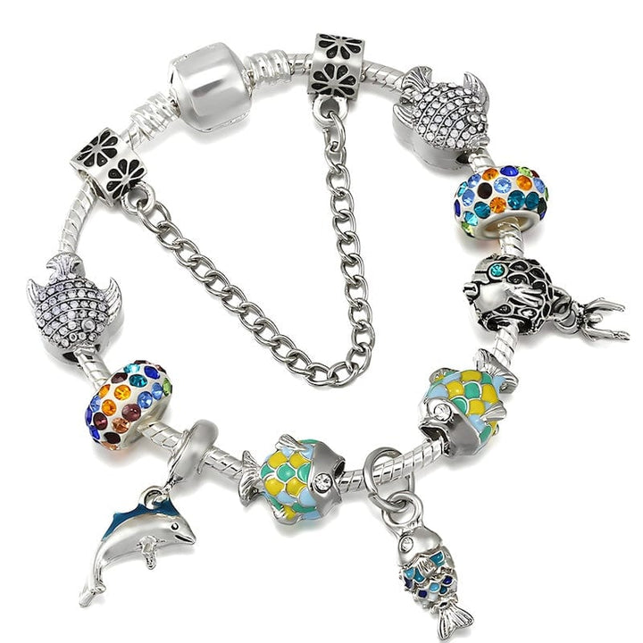 Vintage Fish Dolphin Charm Bracelet Charm Unique Leather Bracelets 16cm Silver 