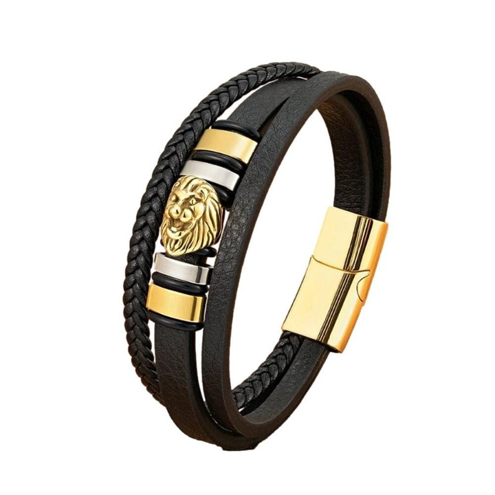 Animal Lion Woven Multilayer Leather Bracelet Leather Unique Leather Bracelets 19cm Gold 