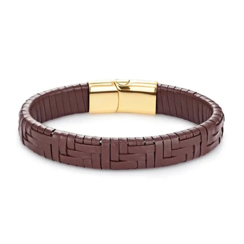 Hand Woven Multicolor Mens Leather Bracelet Leather Unique Leather Bracelets 19cm Gold\Coffee 