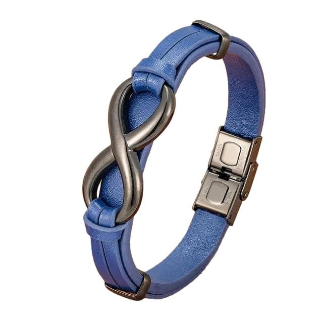 Infinity Symbol Genuine Leather Mens Bracelet Leather Unique Leather Bracelets 19cm Blue 