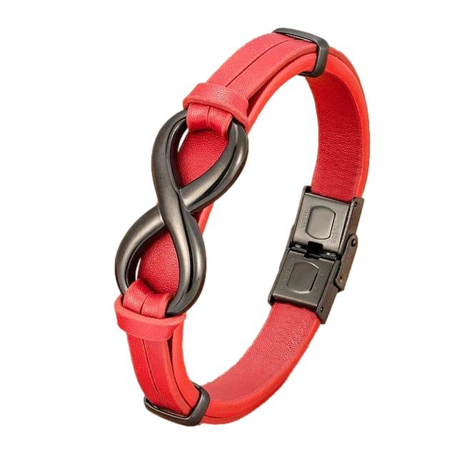 Infinity Symbol Genuine Leather Mens Bracelet Leather Unique Leather Bracelets 19cm Red 