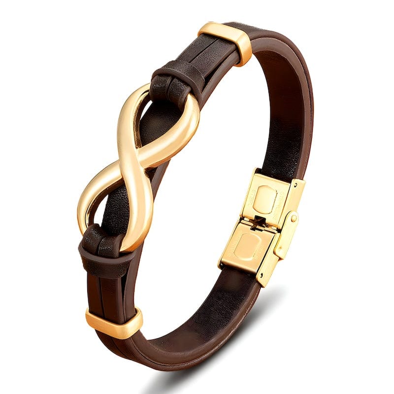 Infinity Symbol Genuine Leather Mens Bracelet Leather Unique Leather Bracelets 19cm Brown/Gold 