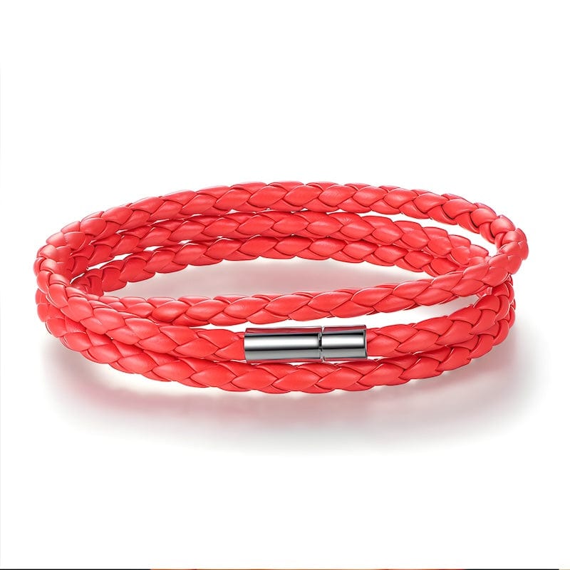 Simple Leather Wrap Bracelet With Magnet Clasp Leather Unique Leather Bracelets Adjustable Silver/Red 