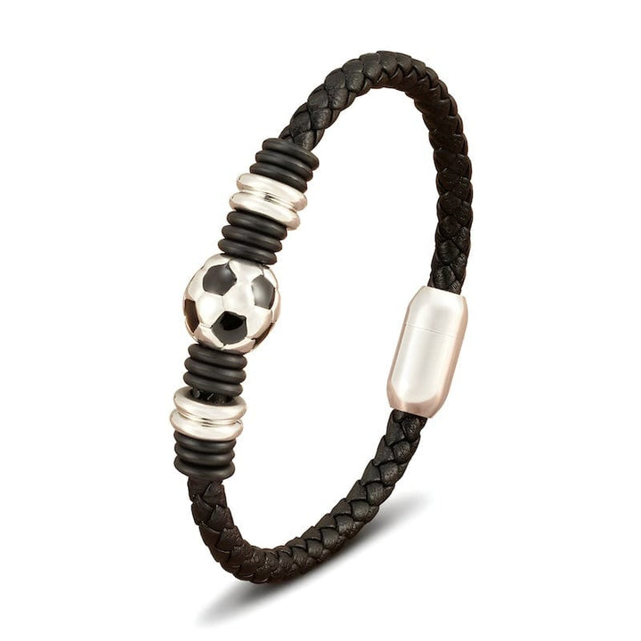 Soccer Football Leather Men Bracelet Leather Unique Leather Bracelets 19cm Silver 