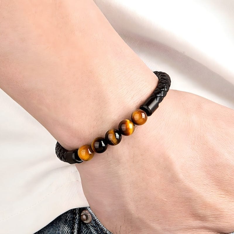 Tiger Eye Beading Braided Leather Bracelet Leather Unique Leather Bracelets   