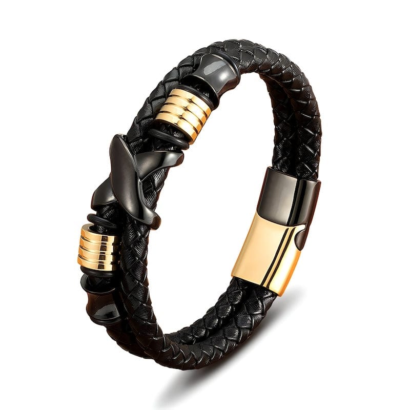 Leather X Style Double Layer Braided Leather Mens Bracelet 19cm / Gold/Black Unique Leather Bracelets