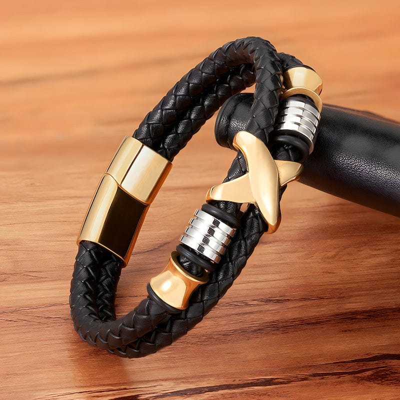 Leather X Style Double Layer Braided Leather Mens Bracelet Unique Leather Bracelets