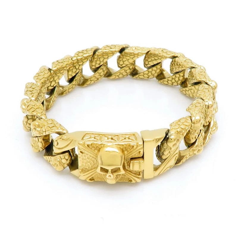 Link Chain Gothic Men's Skull Bracelet - Stainless Steel Franco Curb Chain Skeleton Gold/JX / 22cm Unique Leather Bracelets