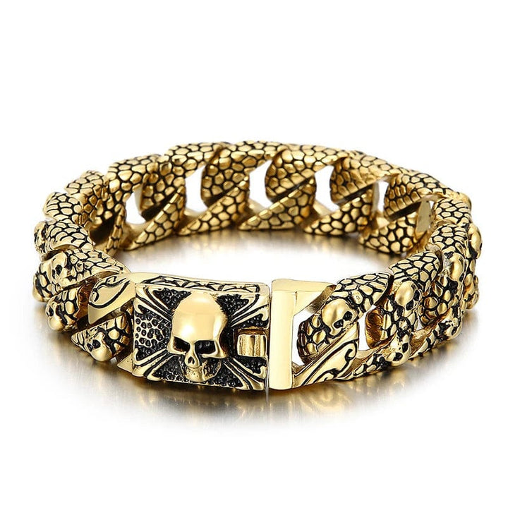 Link Chain Gothic Men's Skull Bracelet - Stainless Steel Franco Curb Chain Skeleton Gold/KJX / 22cm Unique Leather Bracelets