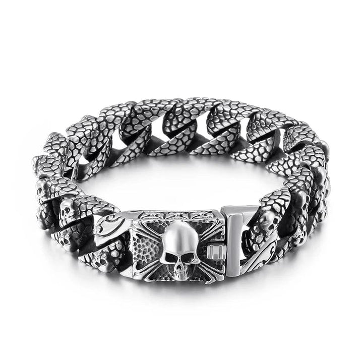 Link Chain Gothic Men's Skull Bracelet - Stainless Steel Franco Curb Chain Skeleton Silver/BD / 22cm Unique Leather Bracelets