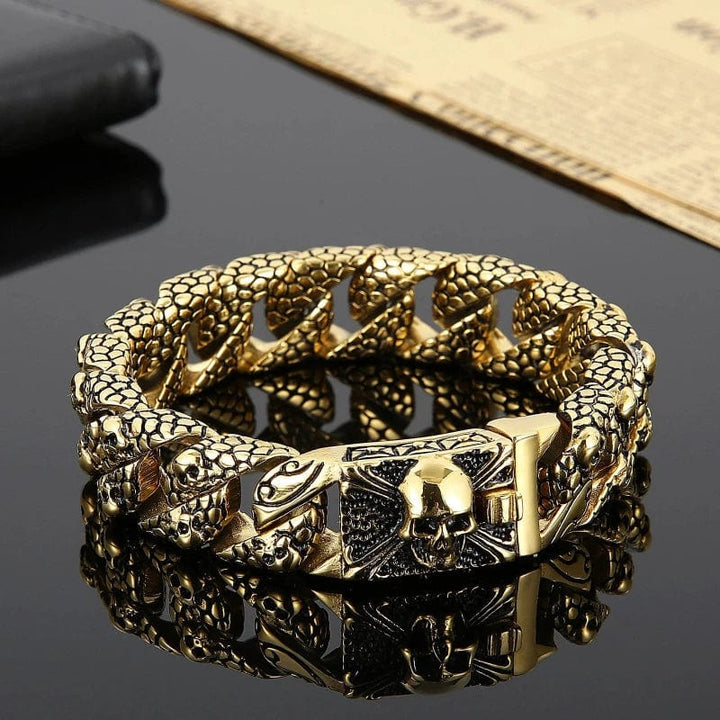 Link Chain Gothic Men's Skull Bracelet - Stainless Steel Franco Curb Chain Skeleton Unique Leather Bracelets