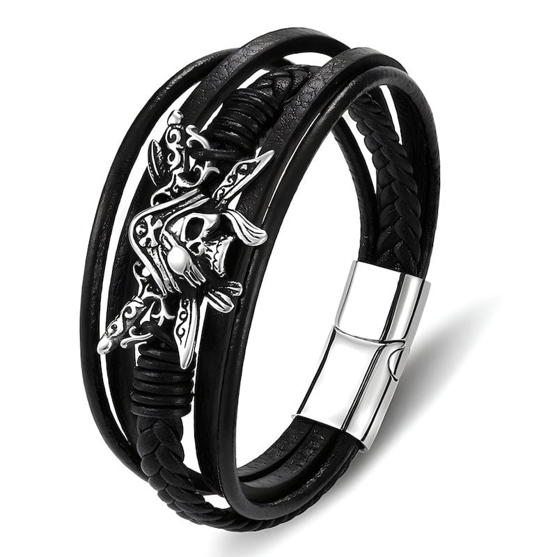 Pirate Braided Black Wrap Bracelet Wrap Unique Leather Bracelets 21.5cm Silver/Black 